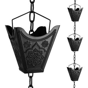 Vindar Rain Chains, 3D Mandala Carving Black Rain Chain, 8.5ft Large Cup Powder Metal Rain Chains for Outside, Replacement Downspout for Gutters Downspouts