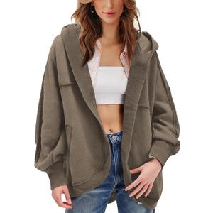Women Oversized Hoodie Cardigan Jacket Casual Open Front Raglan Sleeve Sweatshirt 2026 Outfits with Pockets (M)