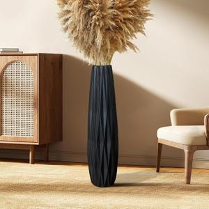 Black Matte Floor Ceramic Vase,24 Inch Large Vase for Home Decor Modern Minimalist Style Flower Vase for Pampas Grass Livingroom Office Centerpieces Decorative Tall,Can Water-Holding