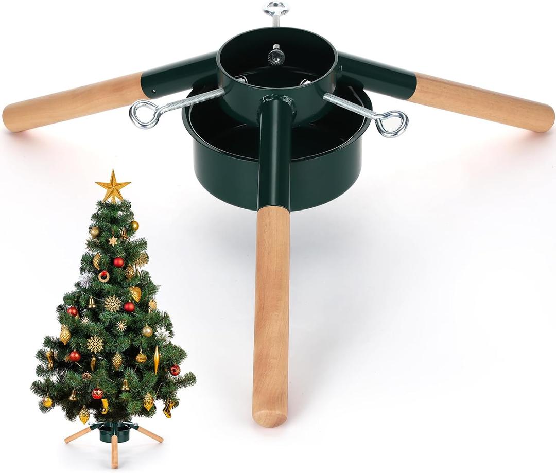 Sliner Christmas Tree Stand Christmas Tree Base Holder Stand for 8ft Tree Christmas Tree Decorations Fits up to 4.3" Less Real and Artificial Tree Base Stand for Xmas Tree up to 120 Lbs(Green)