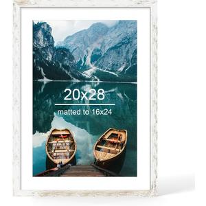 Hongkee 20x28 Picture Frame, Distressed White Wood Style, Wall Mounting, Distressed White