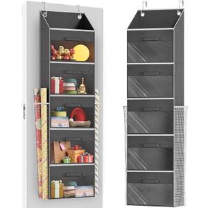 Ofiray-home Over Door Wrapping Paper Organizer Storage with 5 Removable Drawers & 2 Large Side Pockets for Gift Wrap Rolls Wrap Storage for Ribbons, Bows, Ornaments and Tools