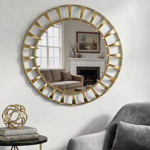Round Gold Sunburst Mirror Mid-Century Metal Frame Wall Decor 32"