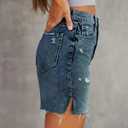 CHICZONE Womens Bermuda Jean Shorts Stretchy Mid Waisted Denim Shorts with Pockets (L)