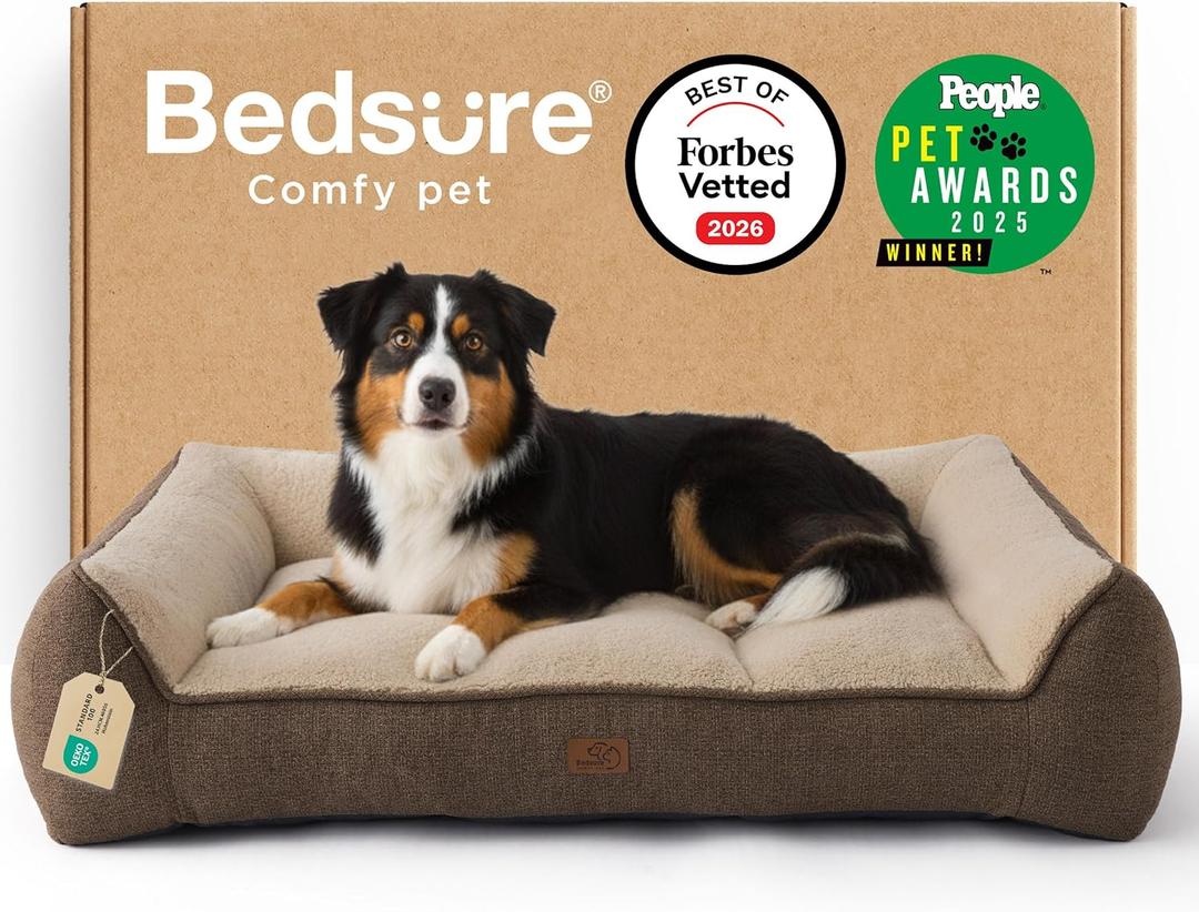 Bedsure SupportMax™ XL Orthopedic Dog Beds Large Sized Dog - Extra Thick Supportive Dogs Couch with Waterproof Washable Cover, Extra Large Comfort Pet Sofa with Soft Sherpa and Nonskid Bottom, Brown