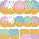 Ice Cream Party Decorations 100Pcs Ice Cream Plates and Napkins for Kids Girls Baby Shower Ice Cream Birthday Party Supplies