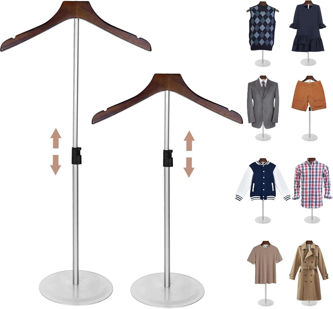2 Pack Shirt Display 35" Height Adjustable Shoulder Stand Shirt Rack, T Shirt Display Stand for Shops, Steaming Clothes Holder, Silver (Pack of 2, Silver)