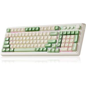 AULA S99 Gaming Keyboard, Wireless Computer Keyboards, Tri-Mode Bluetooth/2.4GHz/USB-C Custom Creamy Keyboard with Number Pad, RGB Backlit Media Knob Cute Programmable Keyboard for PC Gamer - Green