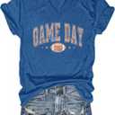 Game Day Football Shirts for Women: Football Mom T-Shirts Gameday Outfits Funny Vneck Short Sleeve Tees (Large, Blue1)