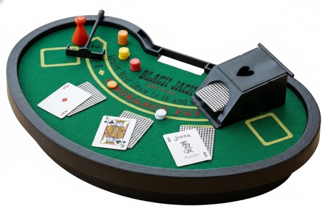 Mini Blackjack Table Game Set – Compact Tabletop Casino Game with 1" x 1.5" Mini Playing Cards, Portable Blackjack Table for Desk, Travel & Game Night