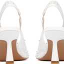 Slingback Wedding Heels for Women Bridal Lace Mesh Kitten Heel Closed Pointed Toe Pearl Pumps Shoes (White) Size 7 