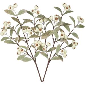 2PCS Artificial Fall Stems Fake White Hawthorn Berry Spray, 23" Fall Branches Faux Greenery Autumn Décor for Vase Farmhouse Kitchen Table Centerpiece Fall Decoration