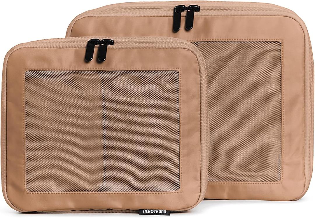 Aerotrunk Compression Packing Cubes for Travel - Luggage Organizer Bags - Double Zipper Packing Cubes for Suitcases (2-Pack, Mocha)