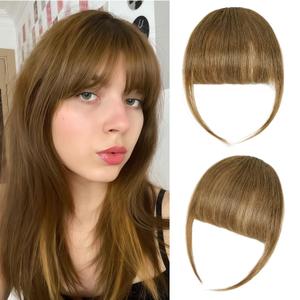 Yorda Bangs Hair Clip 100% Human Hair Clip in Bangs Fringe with Temples Wispy/French Bangs for Women Natural Looking for Daily Use (Wispy Bangs, Light Copper Brown)