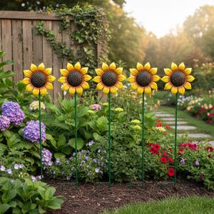 5pcs Sunflowers Yard Wind Spinners Outdoor Decoration Stakes Lawn Ornaments, Lawn Decorations Garden Stakes, Metal Outside Decorations for Metal Yard Art Flower Garden Decor, Sunflower Gift for Women