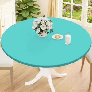 Smiry Round Picnic Tablecloth, Waterproof Elastic Fitted Table Covers for 36" - 44" Tables, Wipeable Flannel Backed Vinyl Tablecloths for Camping, Indoor, Outdoor, Teal