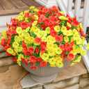 3 x HyeFlora Artificial Flowers for Outdoors Fake Plants Outside Decoration, 12 Bundles Silk Colorful Morning Glory with Eucalyptus UV Resistant Realistic Faux Flowers for Planter Porch Patio Yard Garden