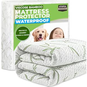 Utopia Bedding Waterproof Mattress Protector Queen Size Bed, Premium 200 GSM Bamboo Viscose Cooling Mattress Cover, Soft and Breathable, Fitted Style with 17 Inches Deep Stretchable Pockets