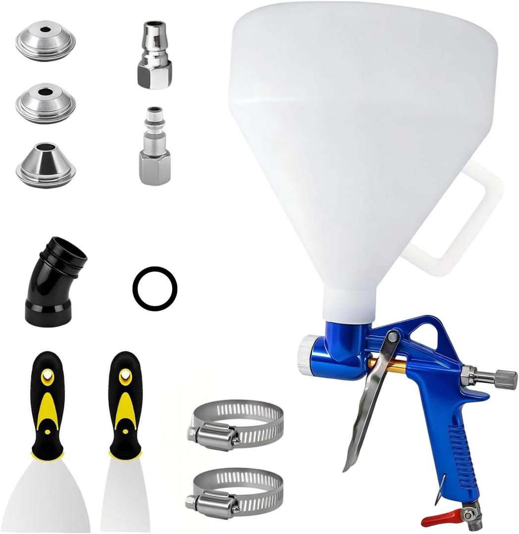 Texture Drywall Sprayer with 1.5 Gallon Hopper and 4.0/6.0/8.0 mm Nozzles, Texture Drywall Paint Sprayer for Knockdown Popcorn, Air Texture Gun for Walls, Ceiling, Patch Works, Elbow Hose Included, Blue