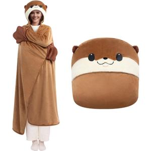 Ultimate Softness Wearable Otter Blanket Hoodie  Expertly Designed for American Body,Full Coverage with Easy Movement,Oversized Warm and Cozy Flannel Blanket, Otter Gift for Women and Men