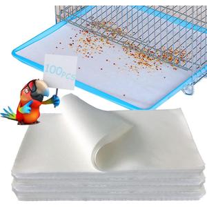 100PCS Bird Cage Liner Papers, Disposable Cage Paper Liners Precut Absorbent Cushion Pad Mat Accessories for Pet Bird Parrot (White)