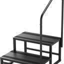 YOLANDO RV Steps with Handrail, 2 Steps RV Stairs w/Handrail for Elderly & Kids, Wide Platform for Hot Tub, Camper, Mobile Home, Porch, Pool, SPA, Pet Stairs, Outdoor and Indoor Use