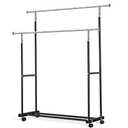 VICERII Double Clothing Rack, 130LB Capacity Heavy Duty Garment Rack with Wheels and Bottom Shelf, 55.51 Inch Long Rolling Clothes Racks for Hanging Clothes, Black