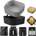 Silicone Air Fryer Liners for Ninja Air Fryer Pro XL AF141 AF142 AF181 AF182,2Pack 8.8inch Square Air Fryer Liners Reusable Basket for Cosori,Chefman,Instant Pot,Other 5-8QT,Air Fryer Accessories (Grey+Black)