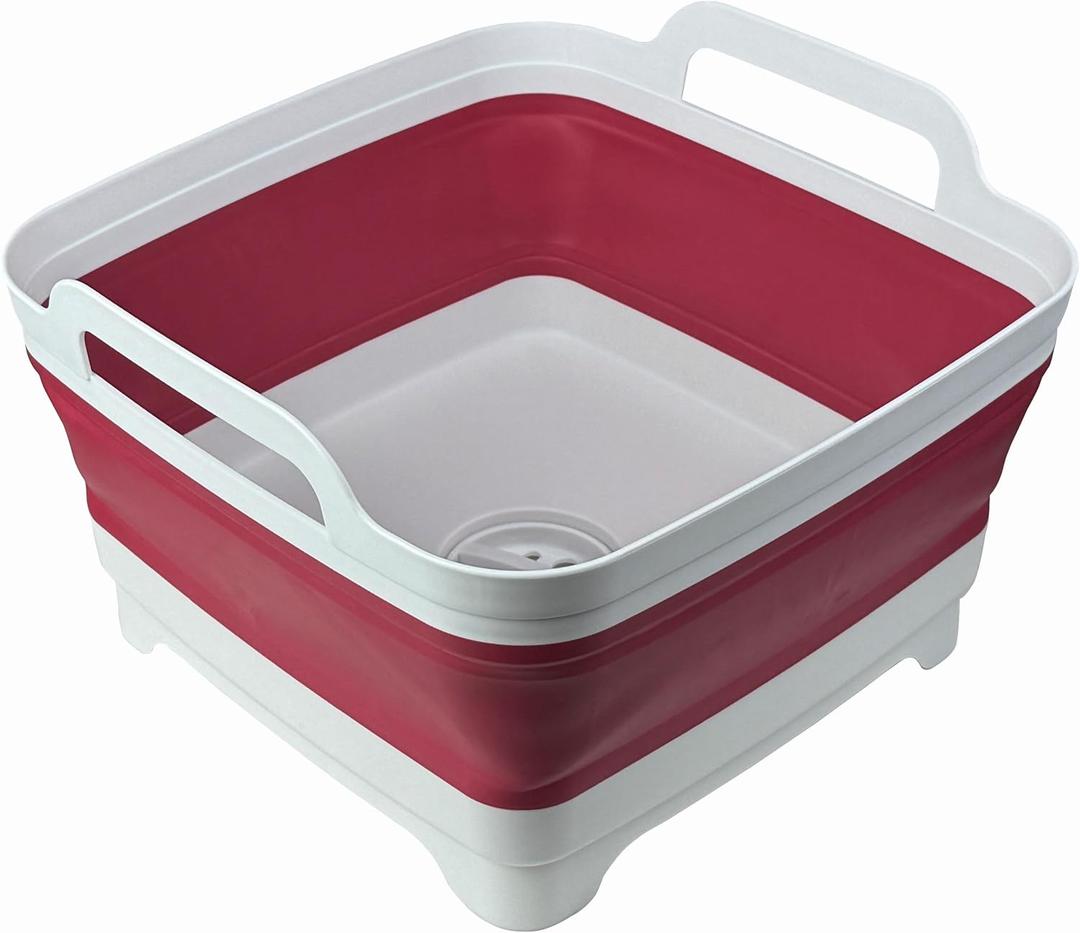 Collapsible Wash Basin 9L, Foldable Dish Tub with Drain Plug, Portable Collapsible Dish Basin, Camping Sink for Washing Dishes, Laundry & Kitchen Use (Viva Magenta) (Viva Magenta - Set of 1)