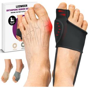 LEOWEER Bunion Corrector Sleeve, Breathable Bunion Big Toe Alignment Splint with Anti-Slip Heel Grip,4 Sizes,Extra Thick Gel Pads & Adjustable Straps for Hallux Valgus Comfort