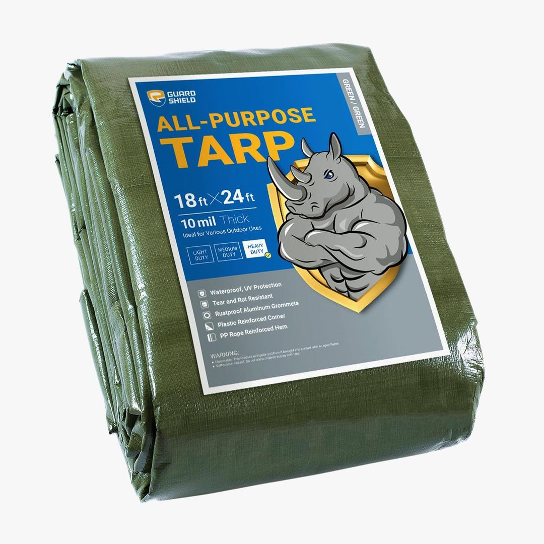 GUARD SHIELD Heavy Duty Tarp 18x24 Feet Green Multi Purpose Thick Waterproof Poly Tarp Cover 10mil
