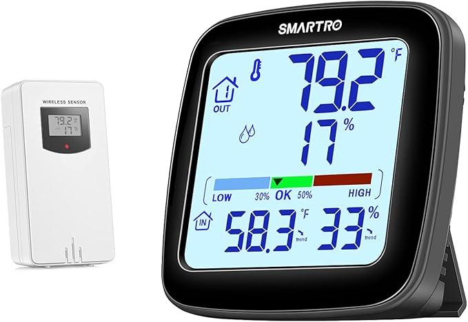 SMARTRO SC92 Professional Indoor Outdoor Thermometer Wireless Digital Hygrometer Room Humidity Gauge Temperature and Humidity Meter Pro Accuracy Calibration