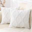 decorUhome Summer Throw Pillow Covers 18x18 Inch Set of 2, Soft Plush Faux Fur Wool Cream White Accent Couch Pillow Covers for Modern Farmhouse Bed Sofa Living Room