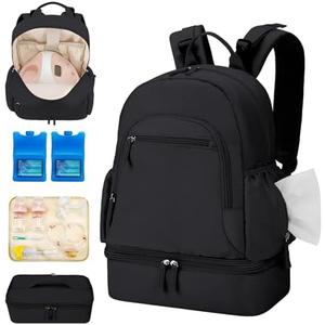 GDNasist Breast Pump Backpack Fit for Spectra S1 and S2 with Removable Cooler Compartment, Pumping Bag for Pump Accessories, Breast Pump Bag for Work, Travel and Family Use Black