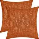 CaliTime Throw Pillow Cases Pack of 2 Marbling Jacquard Solid Dyed Super Soft Chenille Cushion Covers for Couch Sofa Home Farmhouse Decoration 18 X 18 Inches Burnt Orange