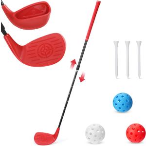 Realspring Backyard Golf Club Set Adjustable Golf Club for Backyard Game Plastic Chipping Clubs Plastic Balls Outdoor Indoor Training Practice Gift for Adults(Red,Right Hand)