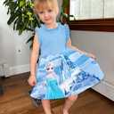 Disney Frozen Elsa Toddler Girl Dress Light Blue Ruffle Sleeve Casual Summer Smocked Sundres Kids Birthday Party Outfits Clothes 4-5T (Blue)