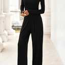 PRETTYGARDN Two Piece Lounge Sets For Women 2025 Casual Long Sleeve Shirts Wide Leg Pants Tracksuit Workout Matching Set (Black, XXL)