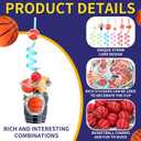167 Pcs 24 Set Basketball Party Cups Favor with Lid Straw Sticker Pendant Keychain Raffia Disposable Clear Goodie Cups Return Gifts for Sports Team Birthday Theme Party Drinkware Supplies
