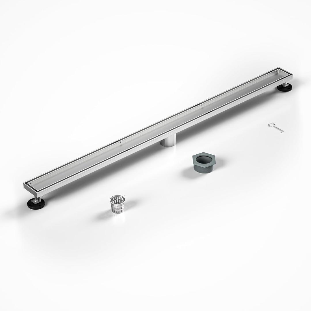 Linear Shower Drain 40" Brushed 304 Stainless Steel | with Drain Grate | Fast Drainage | Stainless Floor Drain Grate | Hair Strainer | Drain Key | The Upgrade for Your Bathroom