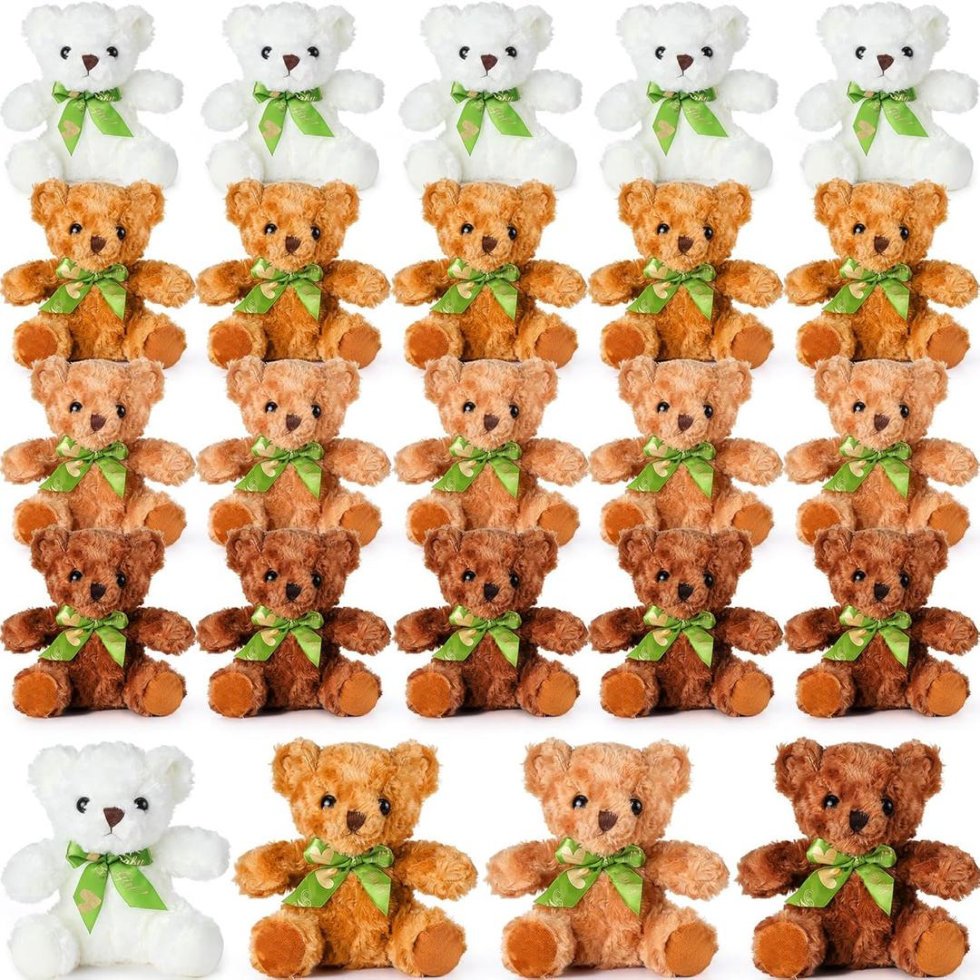 HyDren 24 Pcs Valentines Day Bears Bulk 8 Inch Bears Stuffed Animals Small Soft Bear Plush Stuffed Toy with Bow Tie for Birthday Wedding Valentine Party Gift Favors(Multicolor) (['White', 'Light Brown', 'Dark 'Coffee'])