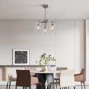 3 Light Brushed Nickel Dining Room Light Fixture,Modern Kitchen Chandeliers Over TableAdjustable Height Industrial Hanging Pendant Lights for Kitchen Island with Glass Shade