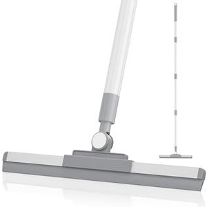 Floor Squeegee with 180° Rotating Head, Squeegee for Floor with 52'' Long Handle, Squeegee Broom, Squeegee for Window Cleaning, Bathroom Tile, Garage Concrete, Deck, Shower Glass (White)