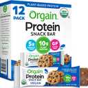 Orgain Organic Vegan Protein Bars, Chocolate Chip Cookie Dough - 10g Plant Based Protein, Low Calorie Healthy Snacks, No Lactose or Soy Ingredients, Gluten Free, Non-GMO - 1.41 Oz (Pack of 12) (EXP 01/12/27)
