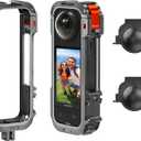 Metal Protective Case for Insta360 X4 Accessories, Upgraded Insta 360 X4 Quick-Release Aluminum Cage Stronger Construction Multifunction Utility Frame with Silicone Lens Guard Cap