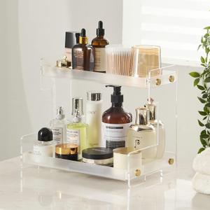 FFK Bathroom Organizer Countertop,2 Tier Bathroom Counter Organizer Kitchen Spice Rack Cosmetic Organizer,Countertop Storage Shelf for Bathroom, Kitchen, Living Room, Bedroom, Dressing Table (Acrylic, Transparent)