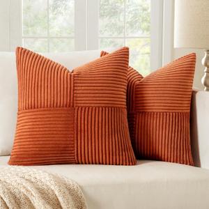 MIULEE Set of 2 Corduroy Cushion Covers 45 x 45 cm Caramel Decorative Cushion Cover Modern Soft Decorative Sofa Cushion