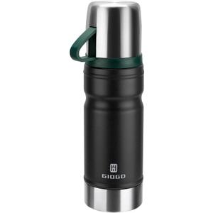 Vacuum Insulated Water Bottle Thermo Water Flask with Cup 680ml/23oz Stainless Steel Thermal Water Bottles Thermo for Hot and Cold Drinks Coffee Water(Black,Single)