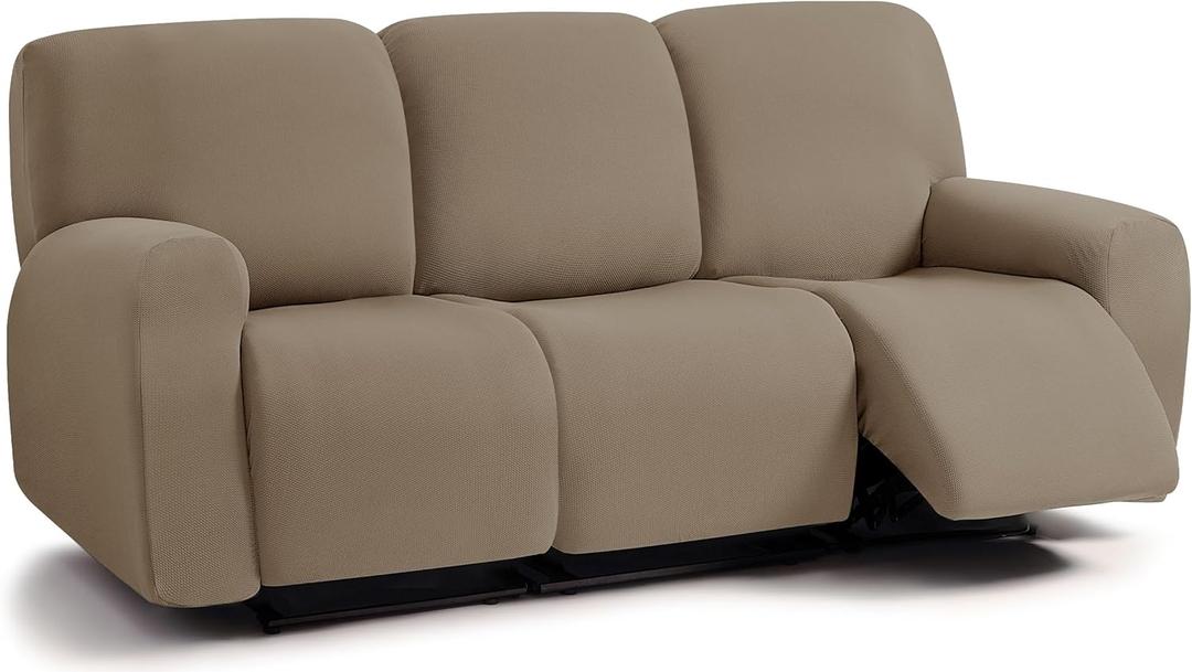 ULTICOR Jacquard 8-Pieces Recliner Sofa Covers Stretch Reclining Couch Covers for 3 Cushion Reclining Sofa Slipcovers Thick Soft Washable (Taupe, 3 Seater Recliner Cover)