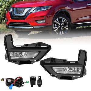 AutoGlow Fog Lights Compatible with 2017-2020 Nissan Rogue, 1 Pair of Fog Lights Including Bezel and Harness As Well As Left and Right Switch Transparent Lens